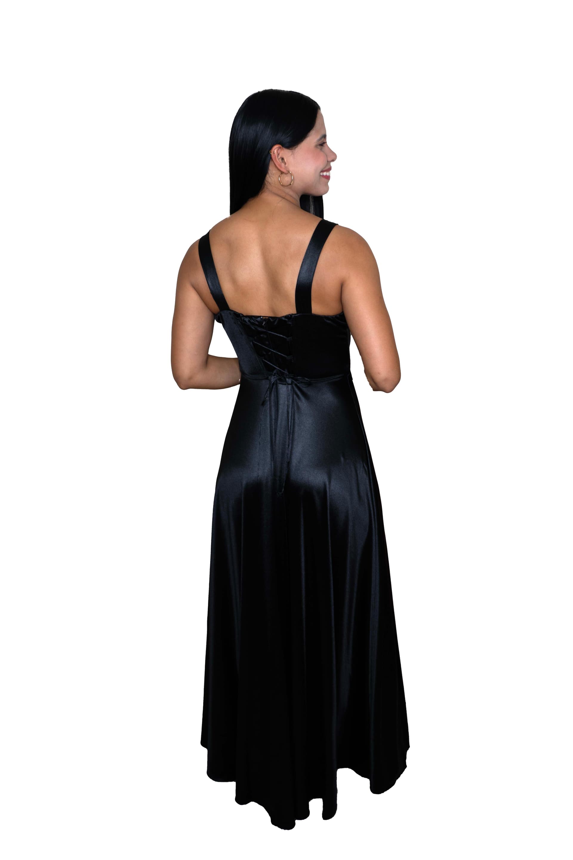 Vestido Satín Negro Largo – Elegancia Clásica