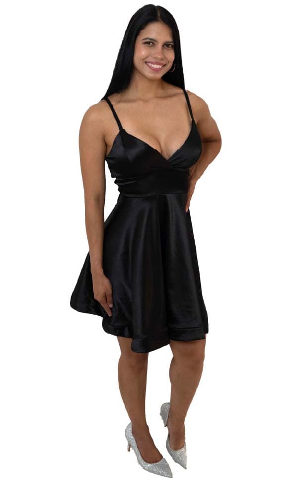 Vestido de Satén con Espalda Cruzada – Negro