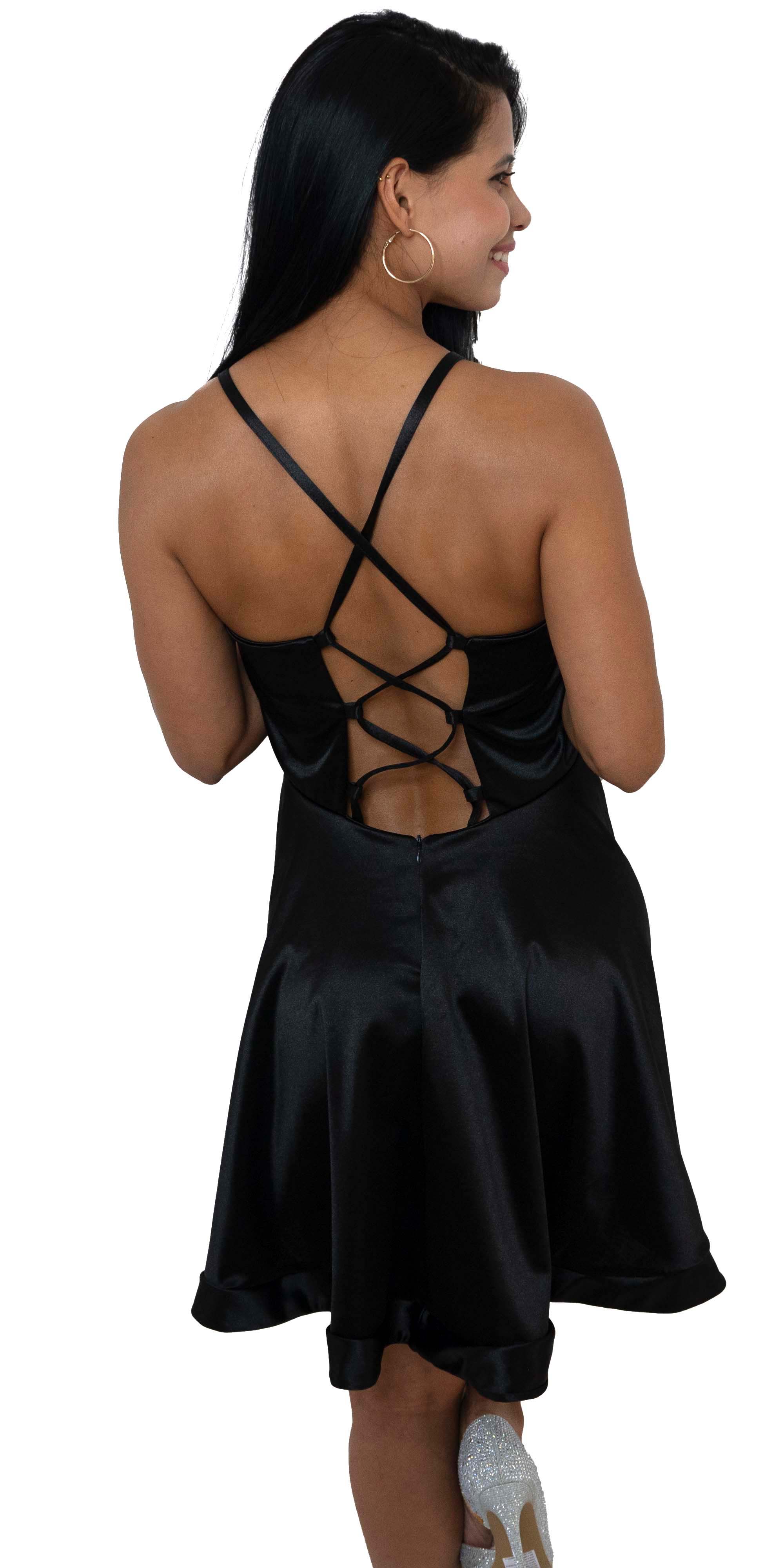 Vestido de Satén con Espalda Cruzada – Negro